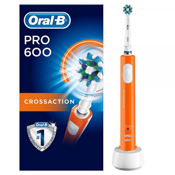 Braun oral-b pro 600 crossaction naranja cepillo de dientes eléctrico recargable con tecnología 3d
