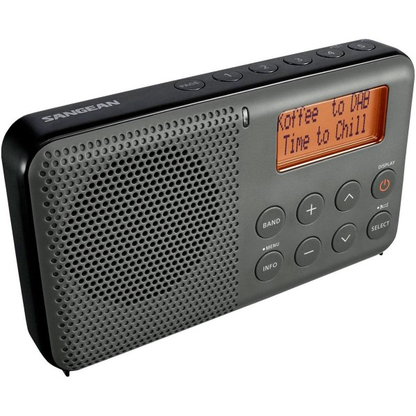 Sangean dpr-64 negro radio digital de bolsillo fm con rds y dab+ pantalla lcd alarma batería recargable